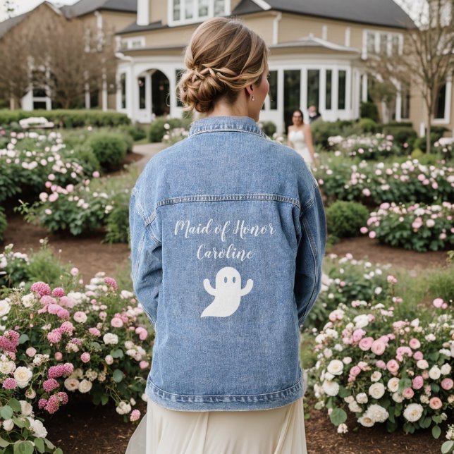 Maid of Honour Bridesmaid Halloween Ghost Wedding Denim Jacket (Wedding Back)