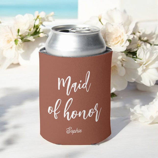 Maid of Honour Brown Wedding Terracotta Can Cooler (Creator Uploaded)