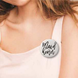 Maid Of Honour Brush Script Bridal Party Wedding 6 Cm Round Badge