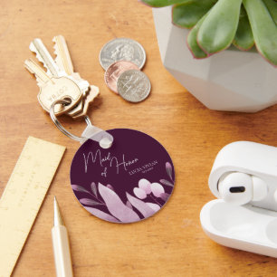 Maid of Honour Burgundy Big Leaves Wedding Gift Key Ring