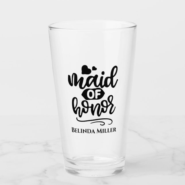 Maid of honour custom typography wedding glass (Front)