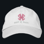 Maid of Honour Custom Wedding Monogram Baseball Ca Embroidered Hat<br><div class="desc">Surprise your maid of honour with this cool baseball style cap that features her 3 letter monogram and the words maid of honour below. Pictured above is a white cap with pink text but you can easily change the cap and text colours to match your wedding theme/colours. This makes an...</div>