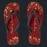 Maid of Honour Dark Burgundy & Gold Foliage  Flip Flops<br><div class="desc">These gorgeous dark burgundy and gold foliage maid of honour flip flops have a dark burgundy background that is adorned with an intricate gold floral greenery pattern and customisable modern typography. The combination of the rich burgundy and the shimmering gold create an elegant and luxurious aesthetic. It's a beautiful gift...</div>