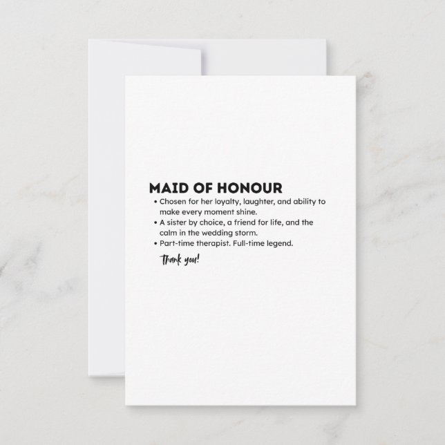 Maid of Honour Definition Card – Funny & Heartfelt (Front)
