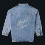 Maid of Honour Denim Jacket<br><div class="desc">Maid of Honour
Women's Denim Jacket (Jean Jacket)
This custom women's denim jacket is your personal fashion statement! Personalise it with your favourite image or design,  and flaunt your unique style everywhere you go. Showcase your individuality,  with this cotton-blend jean jacket.</div>