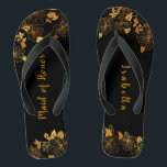 Maid of Honour Emerald Green & Gold Foliage  Flip Flops<br><div class="desc">These gorgeous emerald green and gold foliage maid of honour flip flops feature golden foliage pattern and modern typography on timeless dark green background. It's a beautiful gift for your bridal party. View the collection on this page to find matching items. ♥Customise it with your information. ♥ If you want...</div>