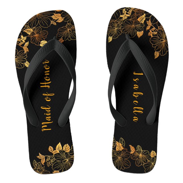 Maid of Honour Emerald Green & Gold Foliage  Flip Flops (Footbed)