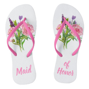 Maid of Honour Floral Bouquet Wedding Flip Flops