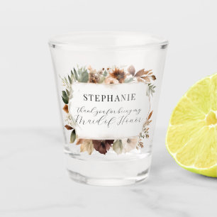 Maid of Honour Floral Fall Autumn Foliage Wedding Shot Glass