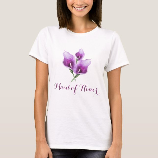 Maid of Honour Floral Purple Calla Lily T-Shirt (Front)