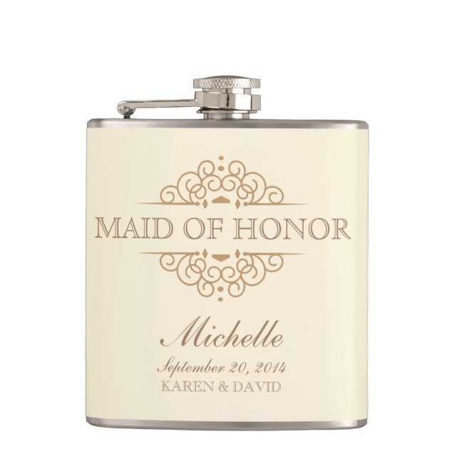 Maid of Honour Gift Vintage Wedding Party Flask (Front)