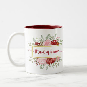 Maid of Honour Gifts Cute Watercolor Flowers  Two-Tone Coffee Mug