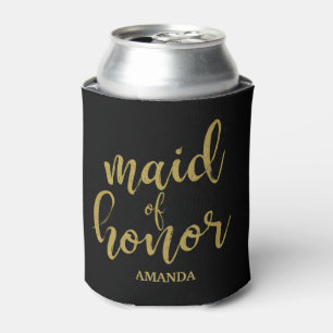 Maid of Honour Gold and Black Glitter Bachelorette Can Cooler