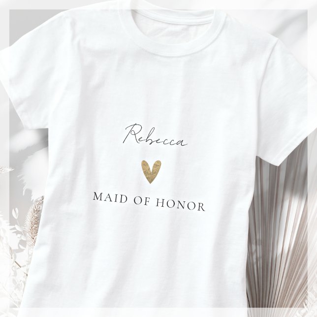 Maid of Honour Gold Heart Modern Script  T-Shirt (Creator Uploaded)