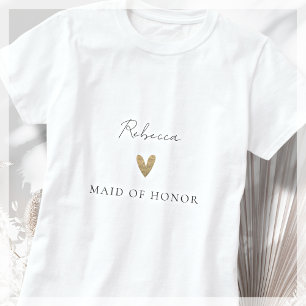 Maid of Honour Gold Heart Modern Script T-Shirt
