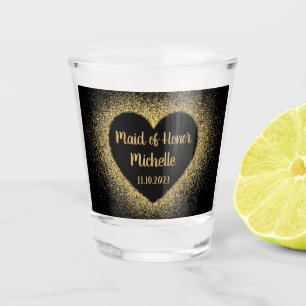 Maid of Honour Gold Heart Name Gifts Wedding Shot Glass