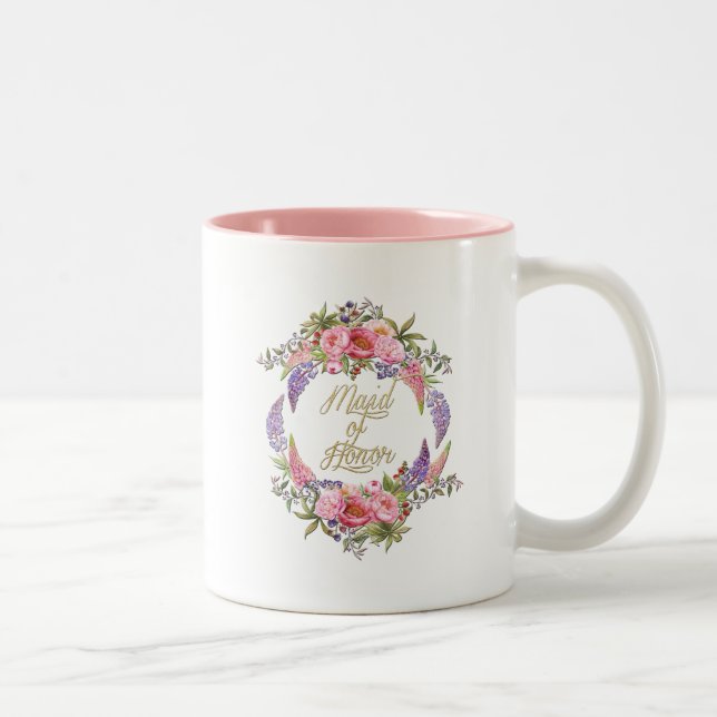 Maid of Honour Golden Flower Bouquet Two Tone Mug (Right)