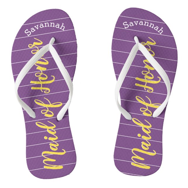 Maid of Honour Golden Yellow and Purple Flip Flops (Footbed)