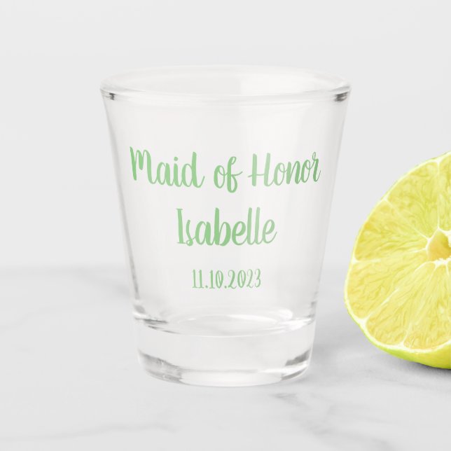 Maid of Honour Green Custom Name Gifts Wedding Shot Glass (Front)