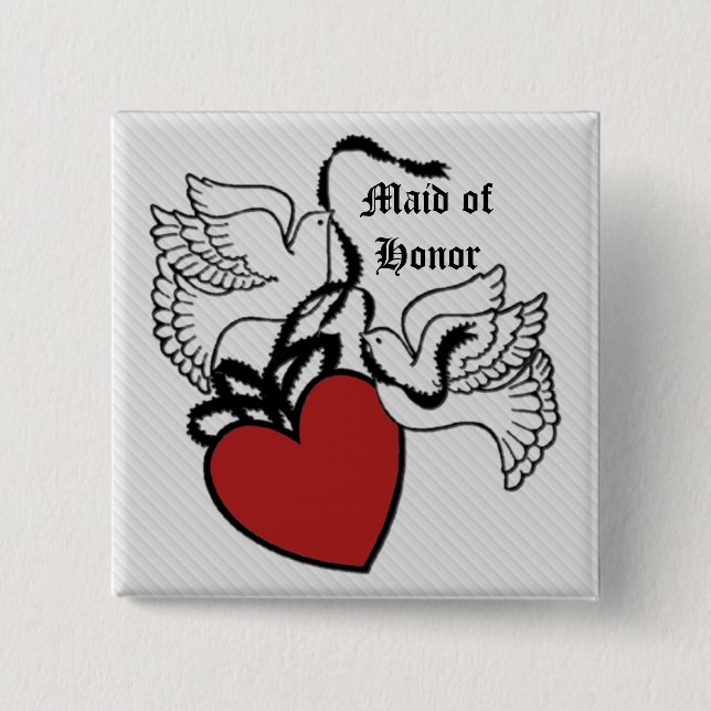 Maid Of Honour Heart Doves Button (Front)