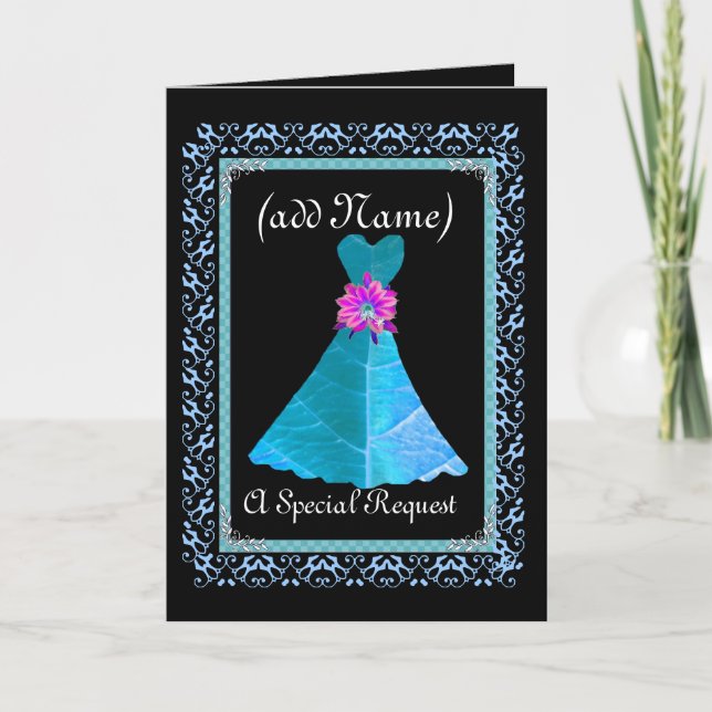 MAID OF HONOUR Invitation - BLUE Gown Lace Trim (Front)