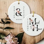 Maid of Honour Keepsake Boho Floral Letter Ceramic Tree Decoration<br><div class="desc">Hanging ornament to personalise for your Maid of Honour. Maid of Honour is lettered with neutral boho floral letters and handwritten script. You can also add the name of the bride and groom and their wedding date, which frames a co-ordinating floral ampersand. Lovely wedding party keepsake gift and perfect for...</div>