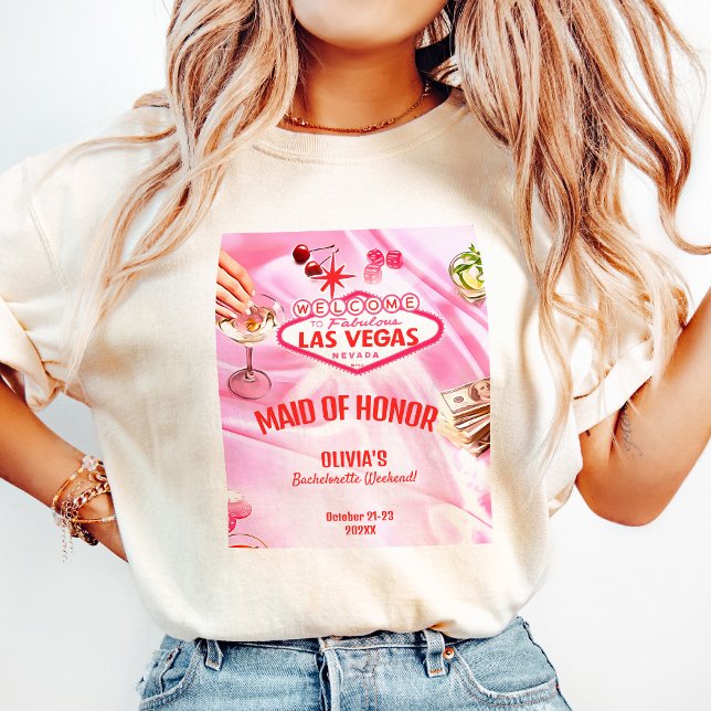 Maid of Honour Las Vegas Bachelorette Poker Pink T-Shirt (Creator Uploaded)