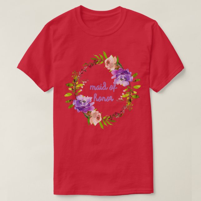 Maid of Honour Matching Purple Floral Wedding Gear T-Shirt (Design Front)