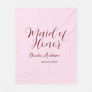 Maid of honour mauve name date pink pastel brides fleece blanket