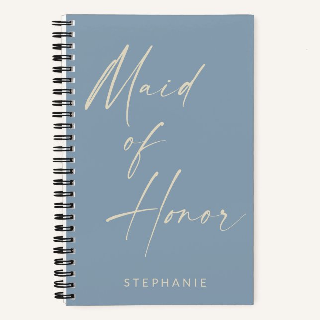 Maid of Honour Minimalist Dusty Blue Personalised Notebook (Front)