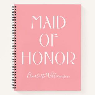 Maid of Honour Modern Pink Typography Name Wedding Notebook