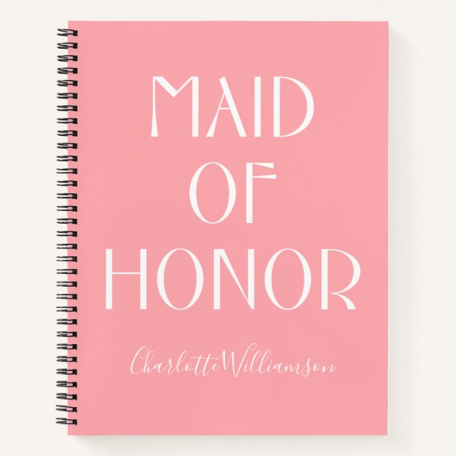 Maid of Honour Modern Pink Typography Name Wedding Notebook (Front)