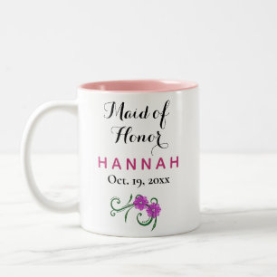 Maid of Honour Modern Typography Pink Wedding Two-Tone Coffee Mug
