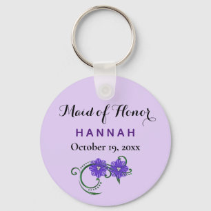 Maid of Honour Modern Typography Purple Wedding Key Ring