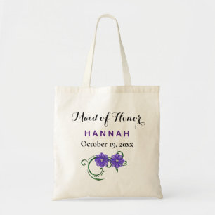 Maid of Honour Modern Typography Purple Wedding Tote Bag