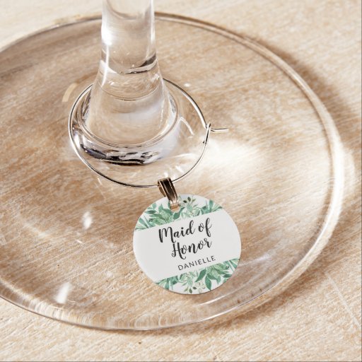 Image of Maid of Honour Monogram Bridal Wedding Party Wine Charm