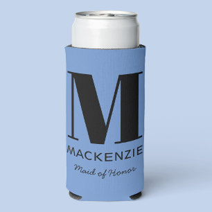 Maid of Honour Monogram Name Blue Seltzer Can Cooler