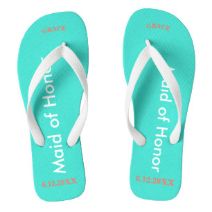 Maid of Honour NAME Turquoise Flip Flops