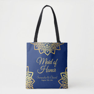 Maid of Honour Navy Blue Gold Elegant Wedding Tote Bag