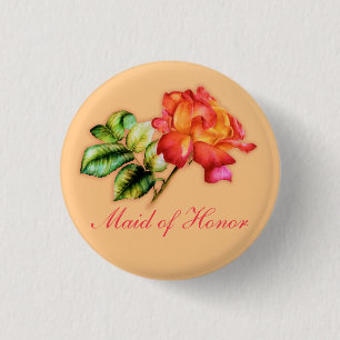 Maid of Honour orange tea rose wedding 3 Cm Round Badge