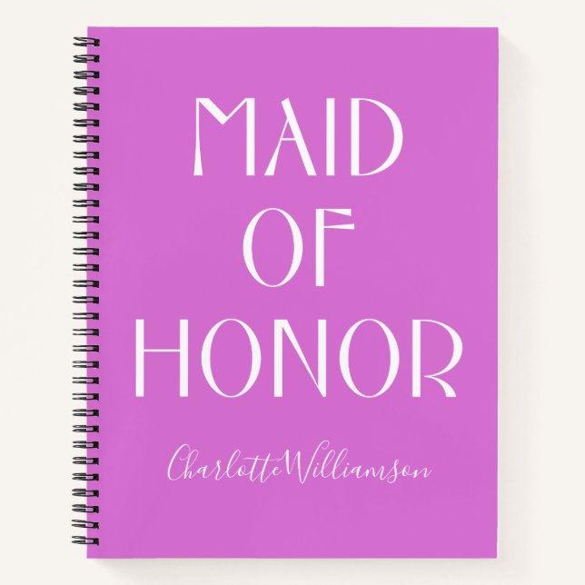 Maid of Honour Orchid Typography Name Wedding Notebook (Front)