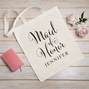 Maid of Honour Personalised Black Script Wedding Tote Bag