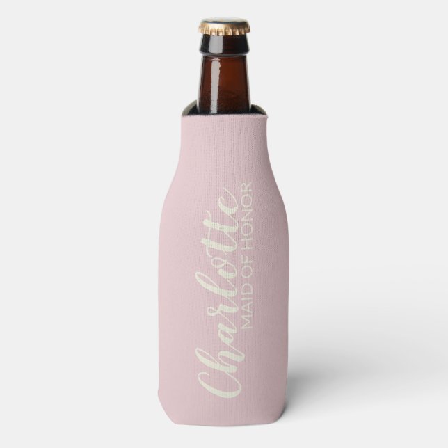 Maid of Honour Personalised Name | Blush Pink Bottle Cooler (Bottle Front)
