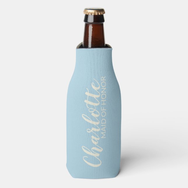 Maid of Honour Personalised Name | Light Blue Bottle Cooler (Bottle Front)