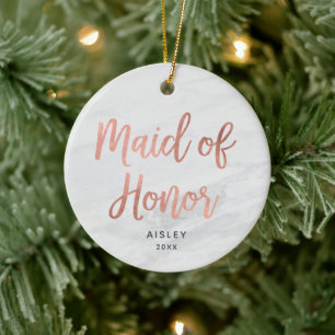 Maid of Honour Personalised Rose Gold Faux Marble Ceramic Tree Decoration