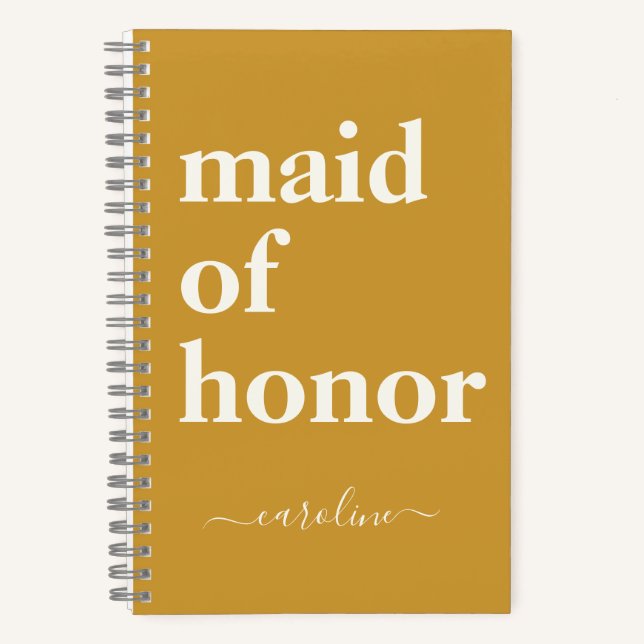 Maid of Honour Personalised Yellow Wedding Gift Notebook (Front)