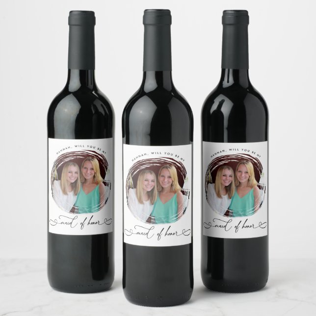 Maid Of Honour Photo Proposal Wine Label (Bottles)