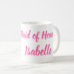 Maid of Honour pink Custom Name Gifts Wedding Coffee Mug<br><div class="desc">Beautiful calligraphy,  pink Maid of honour Wedding coffee mug. Perfect for Wedding favours. You can personalised with your name.</div>