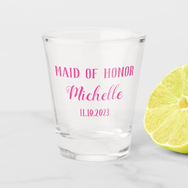 Maid of Honour Pink Custom Name Gifts Wedding Shot Shot Glass (Front)