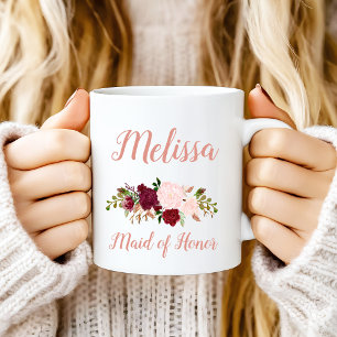 Maid of Honour Pink Marsala Floral Wedding Mug